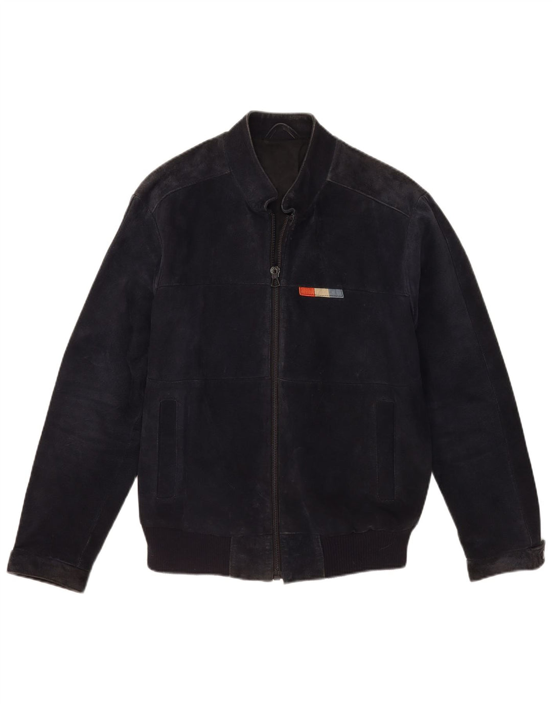 VINTAGE Veste Bomber En Daim Homme IT 50 Grand Cuir Bleu Marine