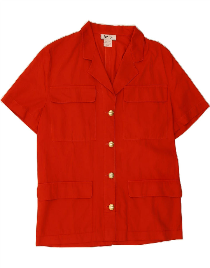GENNY Womens 4 Button Short Sleeve Blazer Jacket US 10 Large Red Cotton Vintage Genny and Second-Hand Genny from Messina Hembry 