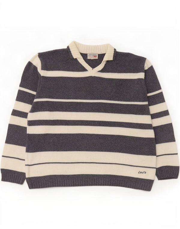 Levi's Pull Col Polo Homme Large Gris Rayé Coton