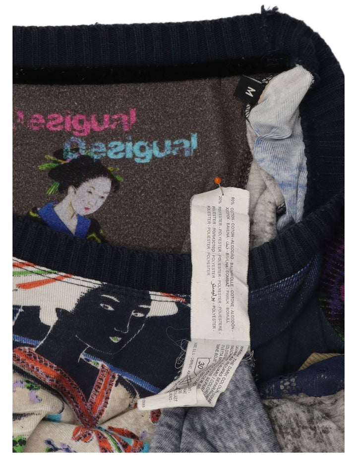 DESIGUAL Haut graphique à manches longues pour femme UK 44 Bleu marine moyen floral
