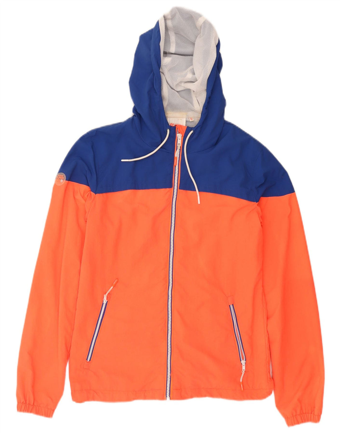 SUPERDRY Veste de pluie à capuche pour homme UK 34 XS Orange Colourblock Nylon