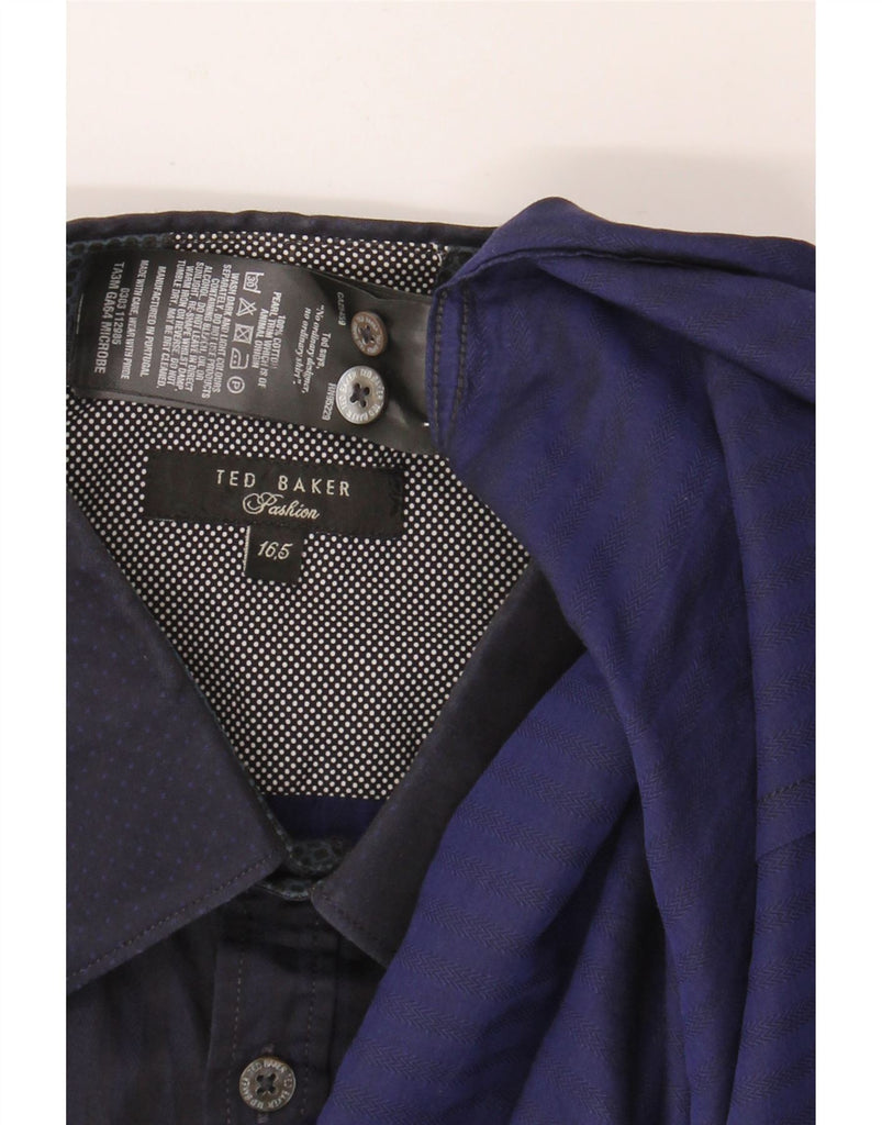 TED BAKER Mens Shirt Size 16.5 XL Navy Blue Striped Cotton Vintage Ted Baker and Second-Hand Ted Baker from Messina Hembry 