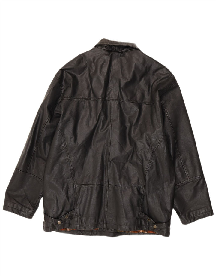 VINTAGE Veste en cuir homme UK 40 Grand cuir noir