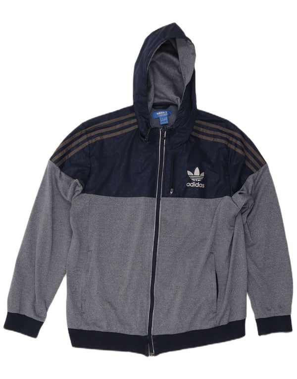 Adidas Veste de survêtement à capuche pour homme Taille L Bleu marine Colorblock