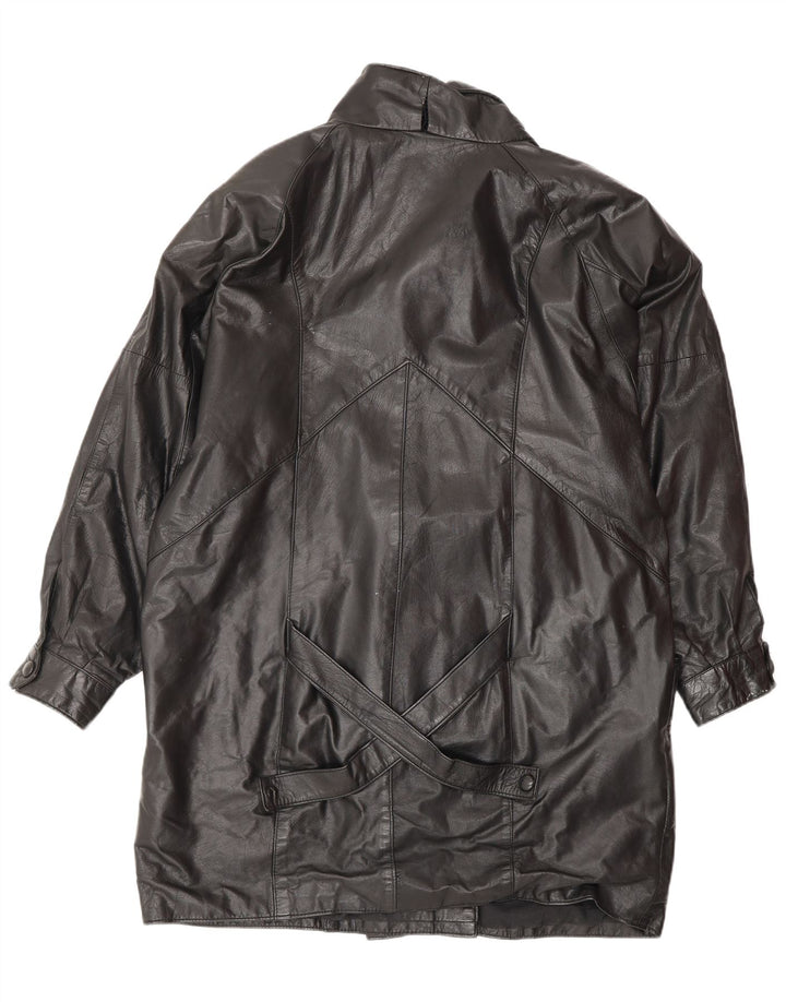 VINTAGE Manteau en cuir surdimensionné femme UK 14 Cuir noir moyen