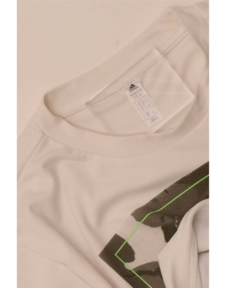 Adidas Mens Prime Blue Graphic T-Shirt Top Petit Blanc