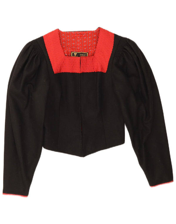 vintage Femme Trachten Bolero Veste EU 38 Medium Black Colourblock