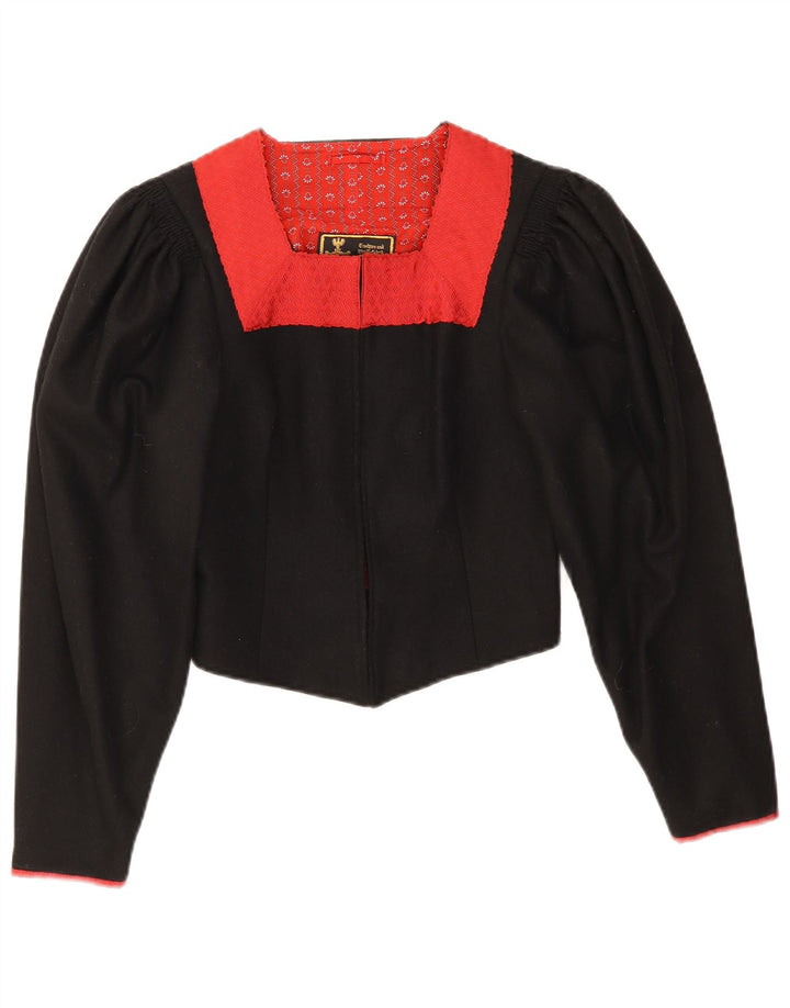vintage Femme Trachten Bolero Veste EU 38 Medium Black Colourblock