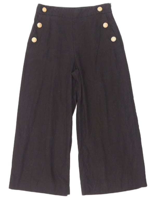 Zara Pantalon décontracté taille haute à jambe large pour femme XS W24 L26 Lyocell noir