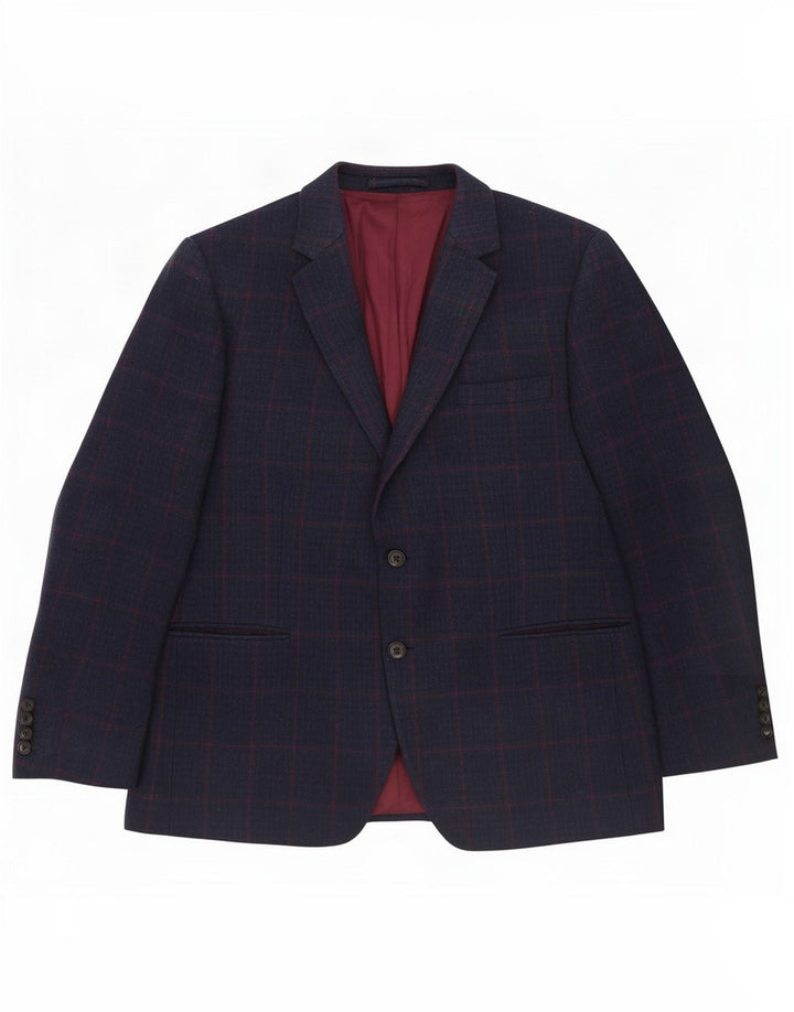 Marks & Spencer Veste blazer courte à 2 boutons pour homme UK 44 XL Bleu marine à carreaux