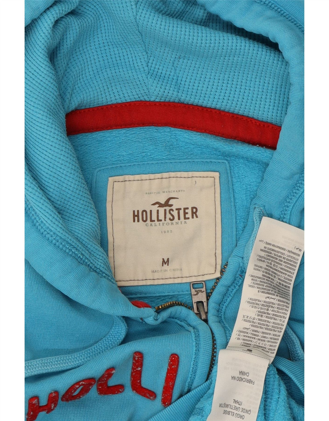 HOLLISTER Pull à capuche zippé graphique pour femme UK 14 Bleu moyen Coton