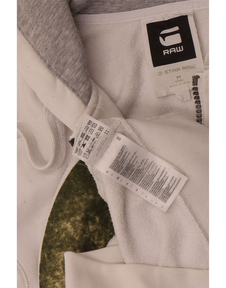 G-Star Pull à capuche zippé graphique pour hommes Grand blanc Polyester
