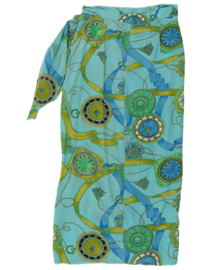 vintage Femmes Motif Abstrait Jupe Portefeuille W32 Grand Bleu
