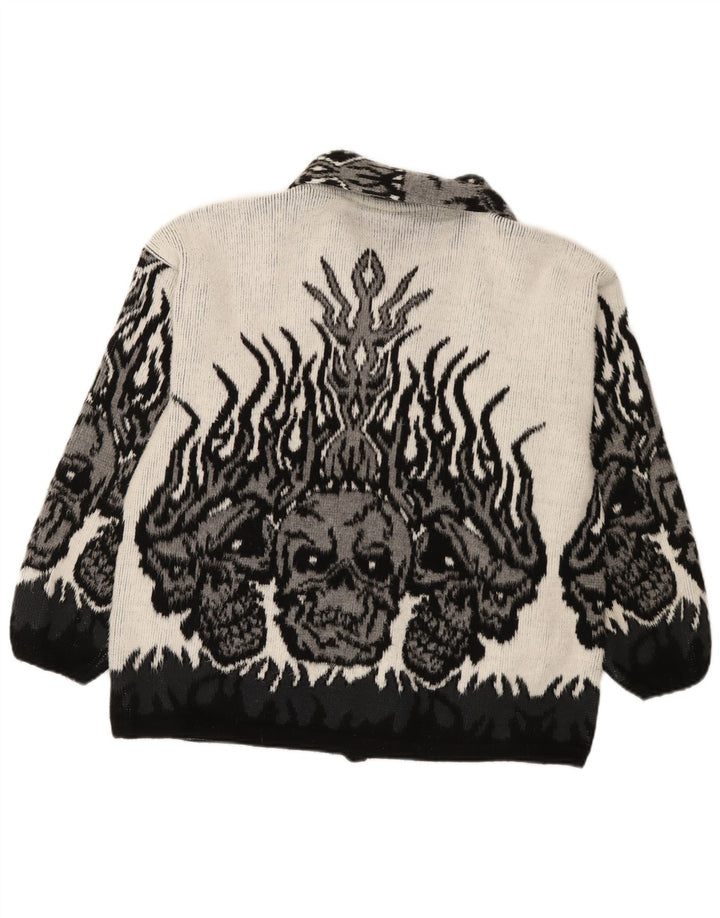 vintage Femmes Motif Abstrait Cardigan Pull UK 18 XL Gris Gothique