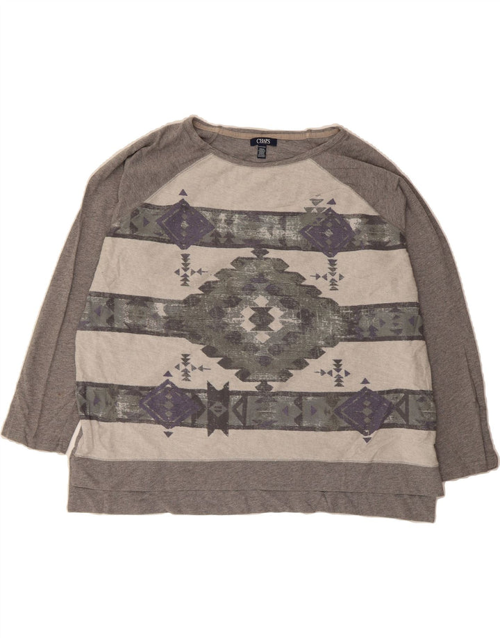 CHAPS Womens Top Long Sleeve UK 22 3XL Grey Geometric Cotton Vintage Chaps and Second-Hand Chaps from Messina Hembry 