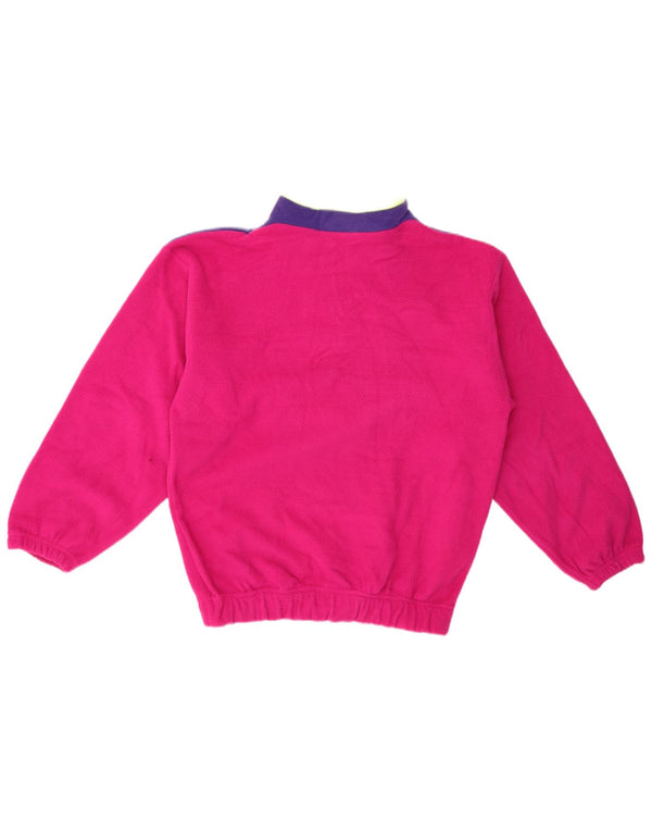 vintage Mens Zip Neck Fleece Jumper UK 38 Medium Pink Colourblock Acrylique