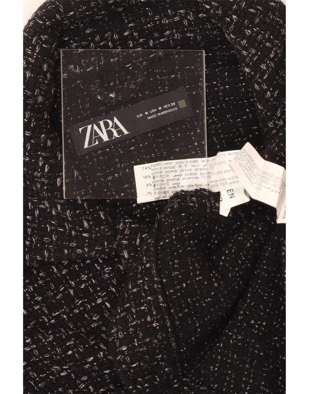 Zara Veste utilitaire surdimensionnée pour femme UK 14 en coton à carreaux noir moyen