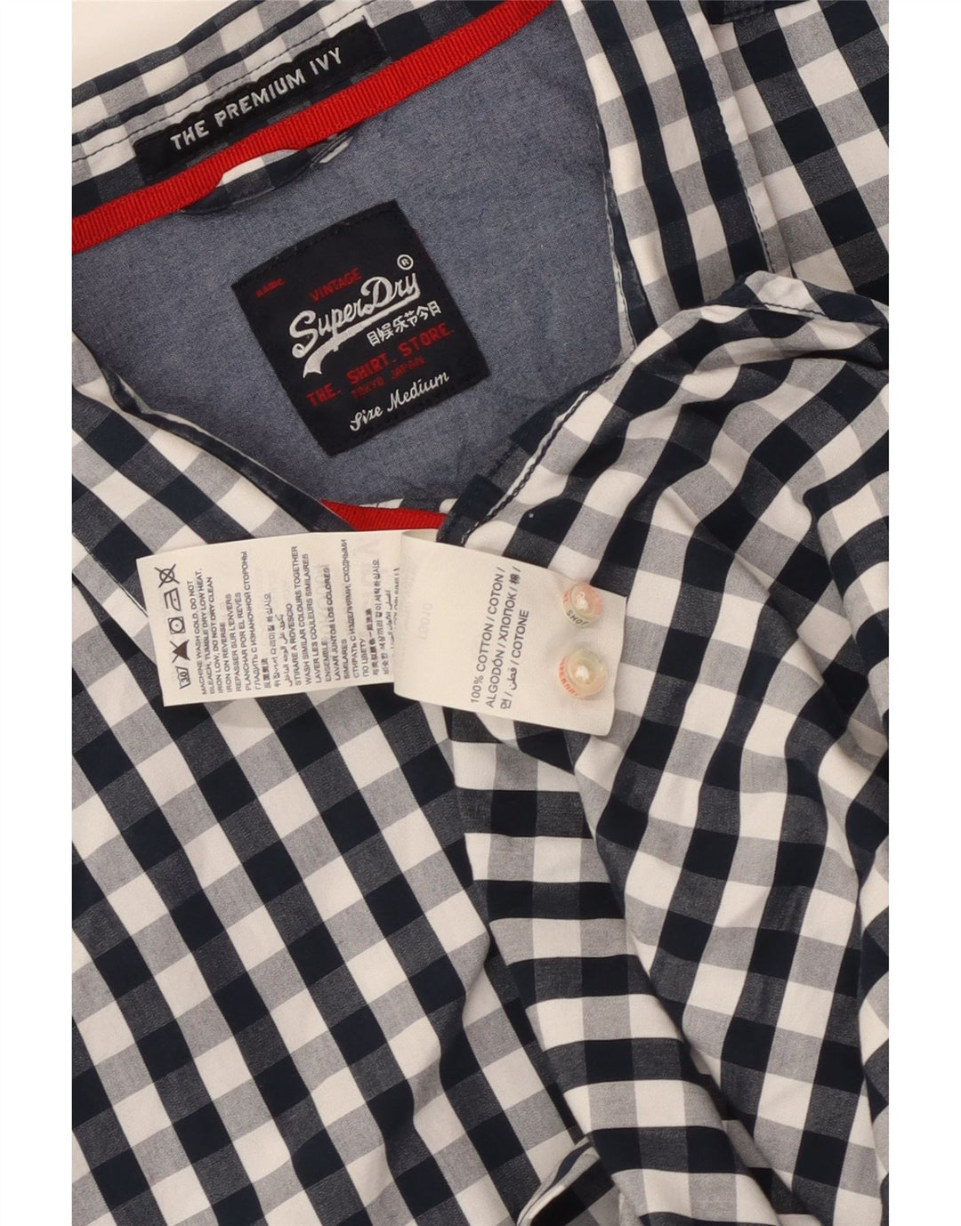 Superdry Chemise Loose Fit Homme Bleu Marine Moyen Gingham Cotton