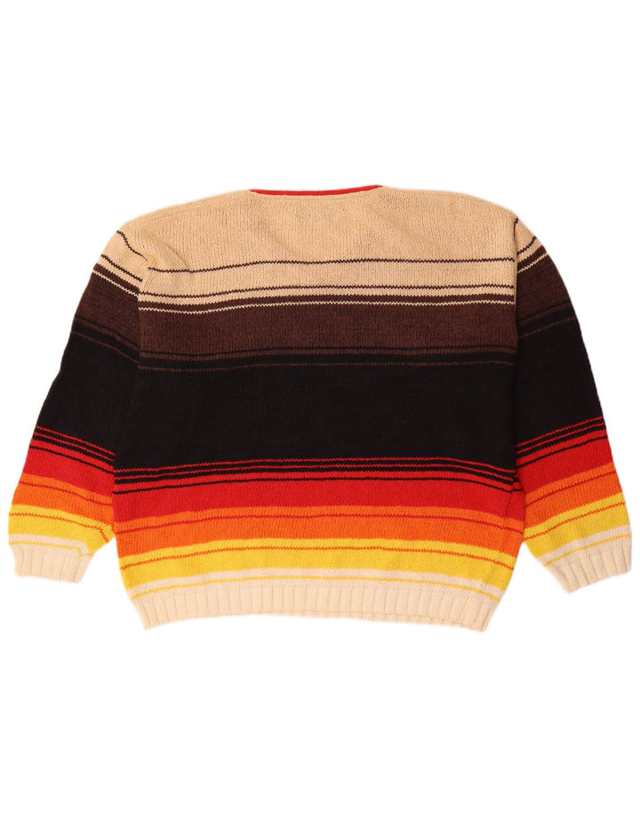vintage Mens V-Col Jumper Sweater IT 50 Moyen Multicolore Rayé