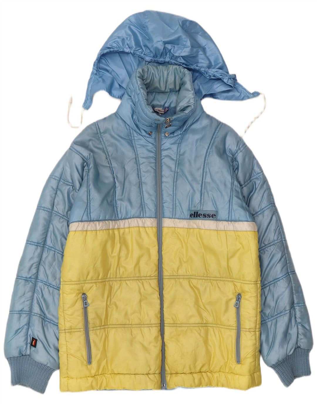 Ellesse Veste matelassée à capuche pour homme UK 38 Bleu moyen Nylon colour block
