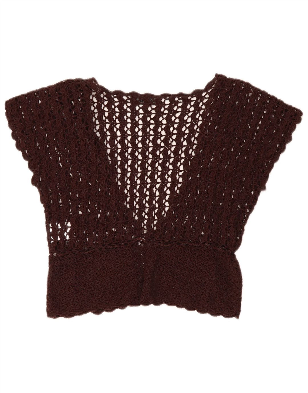 A WEAR Cardigan court sans manches au crochet pour femme UK 12 Marron moyen