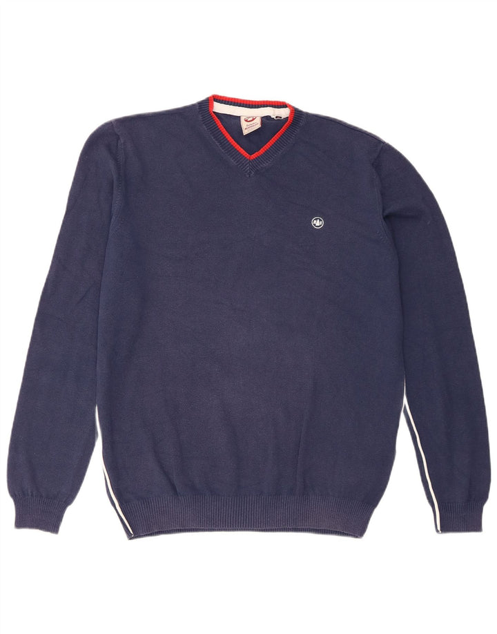 Murphy & Nye Pull à col en V pour homme Sailmakers en coton bleu marine Taille L