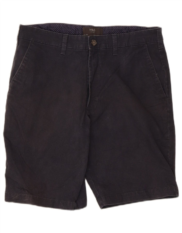 MARKS & SPENCER Short Chino Homme Coupe Regular W32 Bleu Marine Moyen Coton