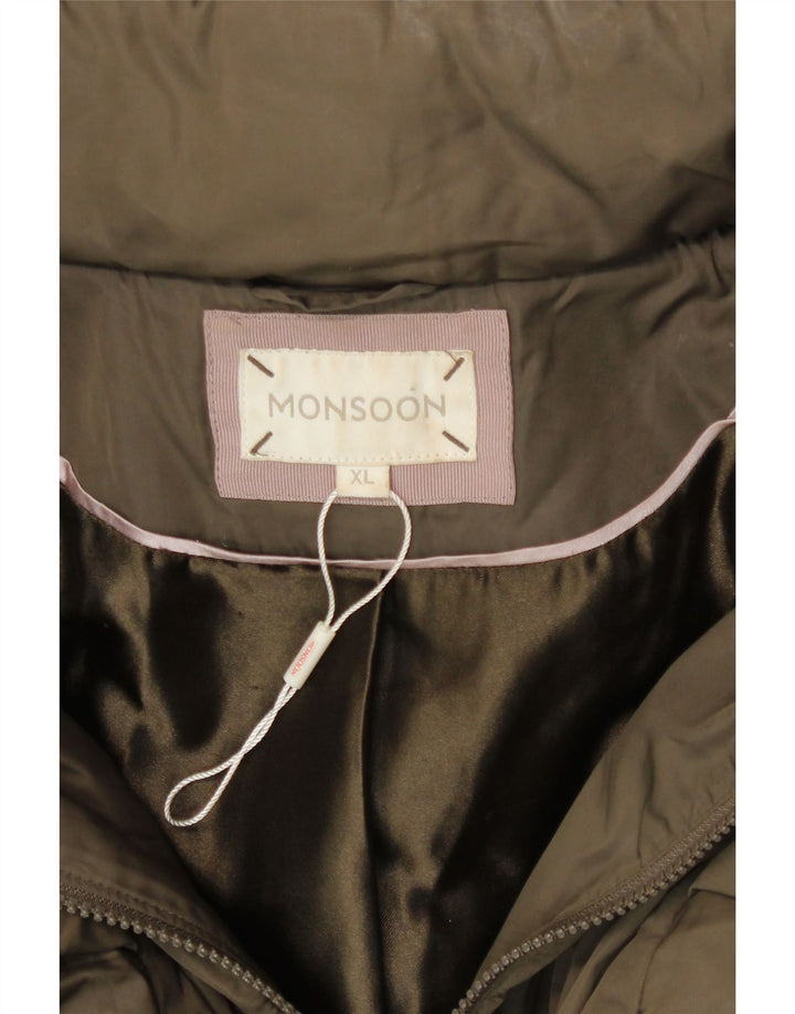 Monsoon Manteau rembourré à capuche coupe ample pour femme UK 18 XL Kaki Polyester