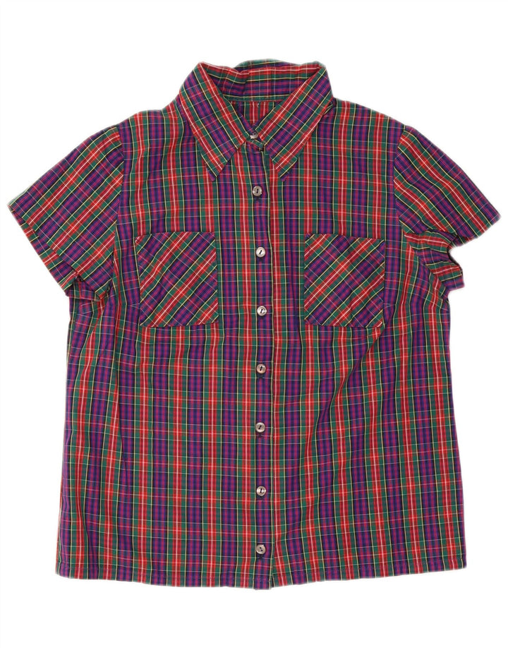 vintage Femme Chemise à manches courtes UK 14 Moyen Multicolore Check