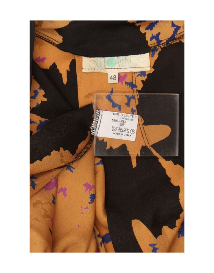 vintage Femmes Motif Abstrait Cardigan Top IT 48 XL Jaune Polyester