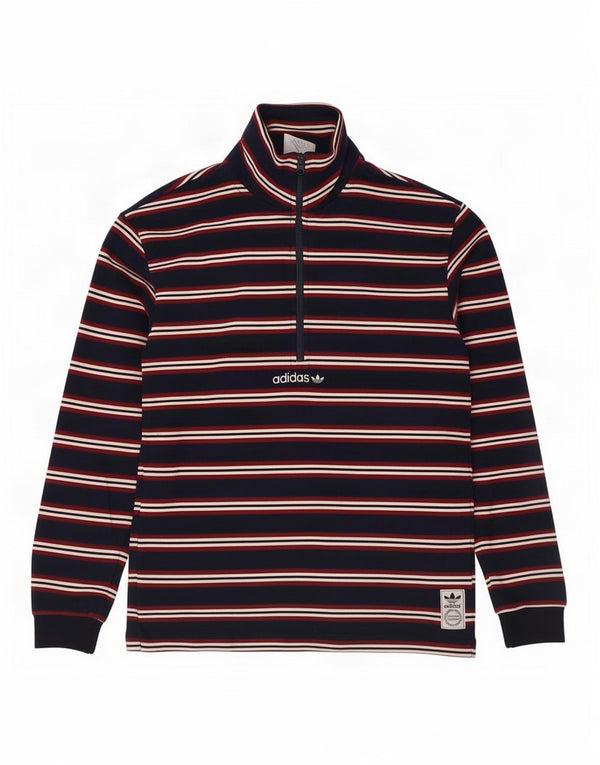 Adidas Mens Zip Neck Sweatshirt Jumper XS Bleu Marine Rayé Coton