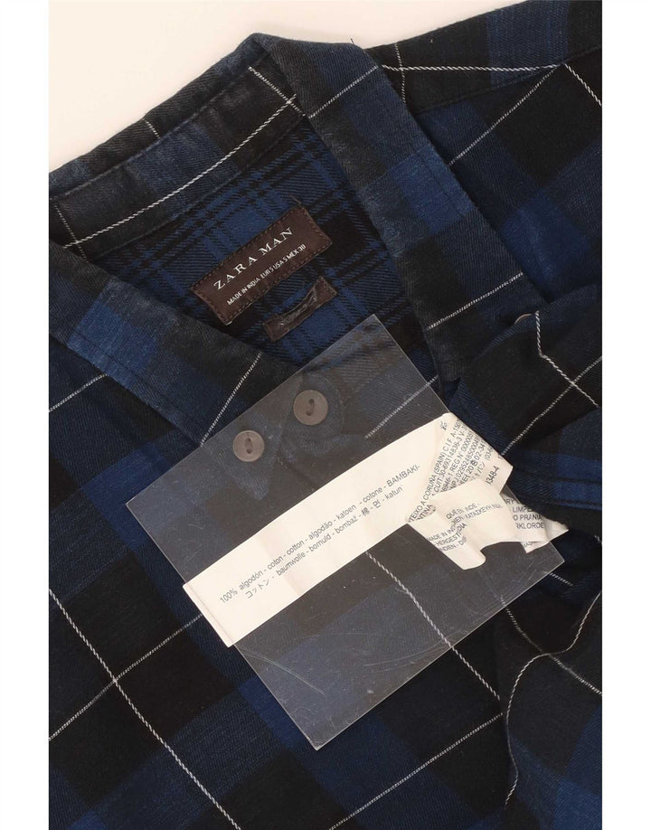 Zara Chemise En Flanelle Petit Carreau Bleu Marine En Coton