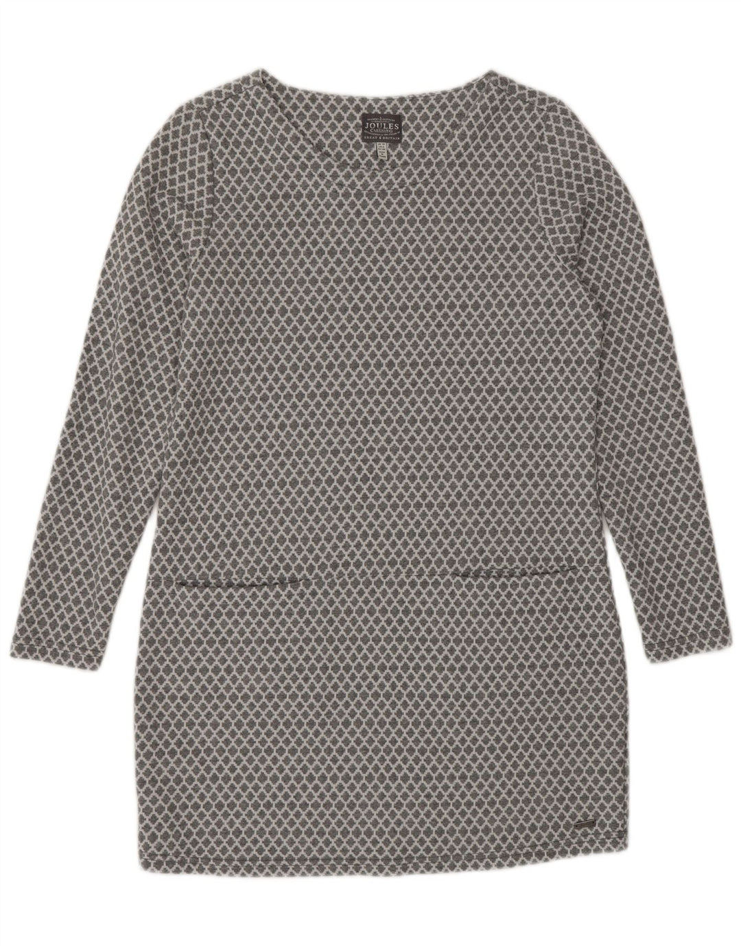 Joules Robe basique à manches longues pour femme UK 10 Petit gris géométrique en coton
