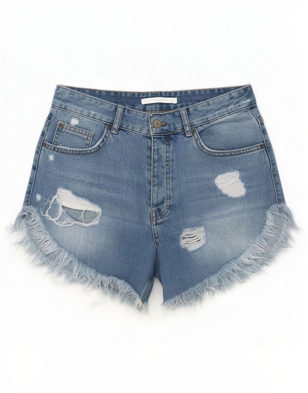 Zara Womens Trafaluc Distressed Denim Shorts EU 36 XS W26 Blue Floral