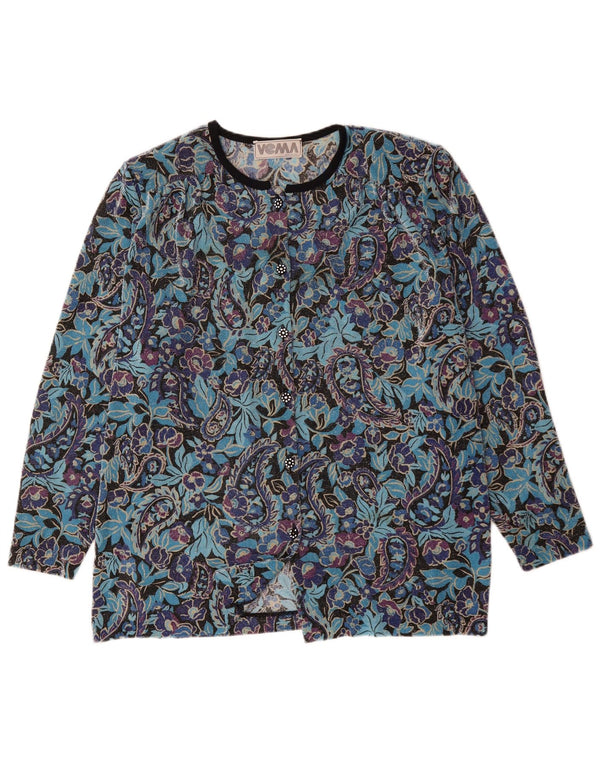 vintage Femmes 6 Bouton Surdimensionné Blazer Veste UK 18 XL Bleu Floral