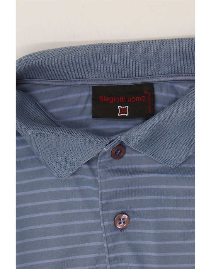 BIAGIOTTI Mens Polo Shirt Large Blue Striped Cotton Vintage Biagiotti and Second-Hand Biagiotti from Messina Hembry 