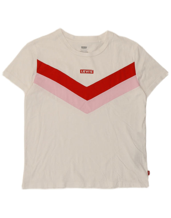 Levi's Femme Crop Loose Fit Graphic T-Shirt Top UK 6 XS Blanc Colorblock