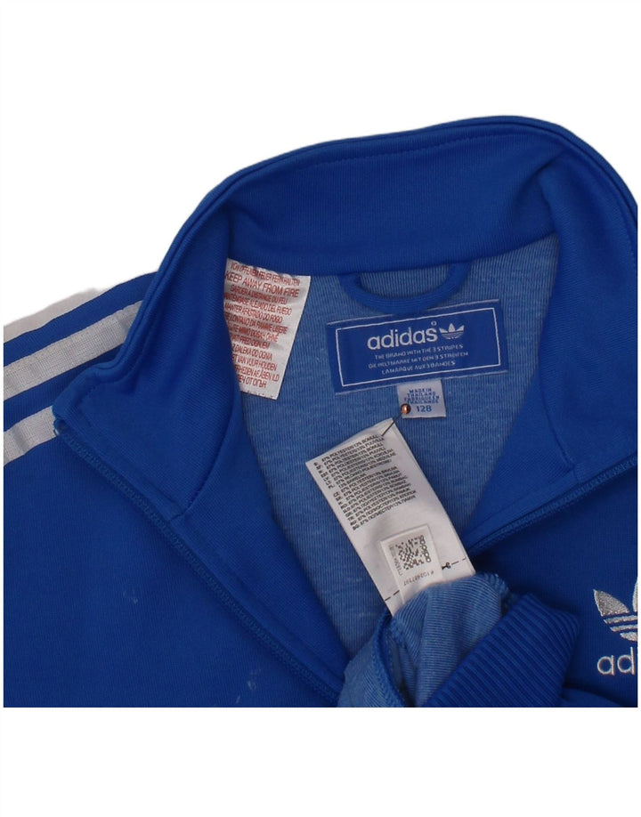 ADIDAS Boys Tracksuit Top Jacket 7-8 Years Blue Polyester