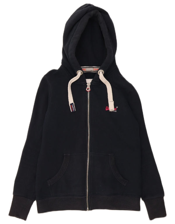 Superdry Pull à capuche zippé pour femme UK 16 Large Bleu marine Coton
