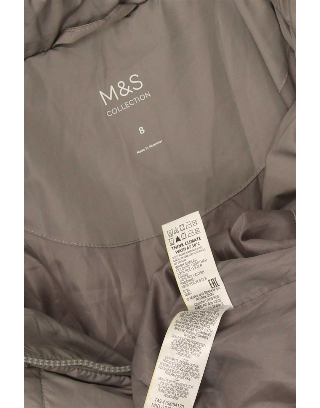 Marks & Spencer Manteau rembourré pour femme UK 8 Small Gris Polyester