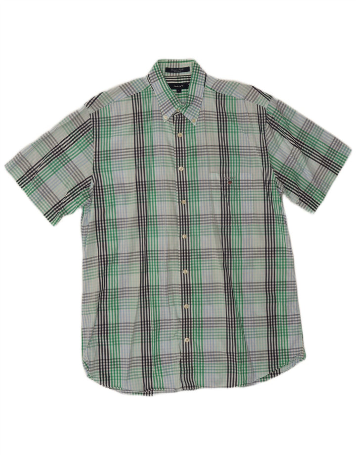 Gant Chemise à manches courtes pour hommes, coupe régulière, grand carreaux en coton vert