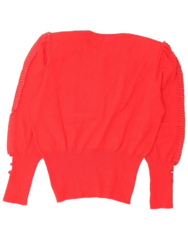 vintage Femme Crew Neck Jumper Pull UK 14 Laine Rouge Moyenne