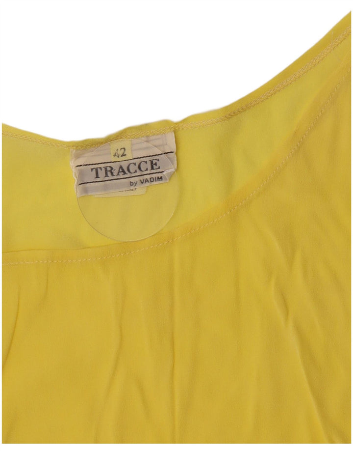 vintage Womens Crop Sans Manches Blouse Top IT 42 Acétate Jaune Moyen