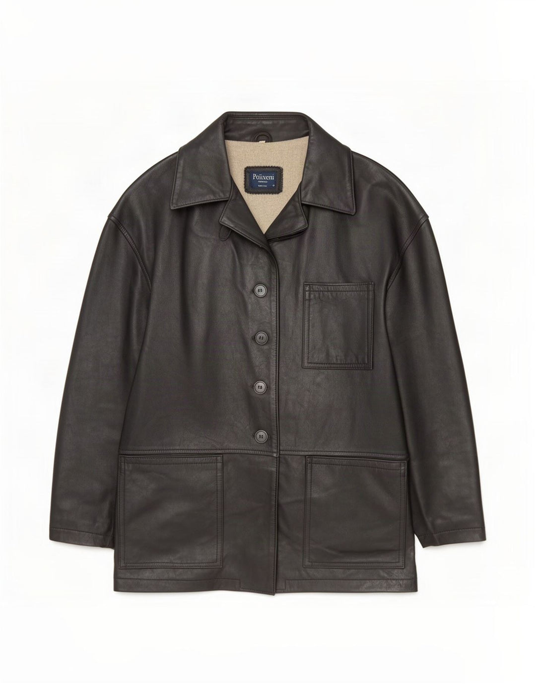 veste en cuir coupe ample femme vintage UK 10 Petit Noir