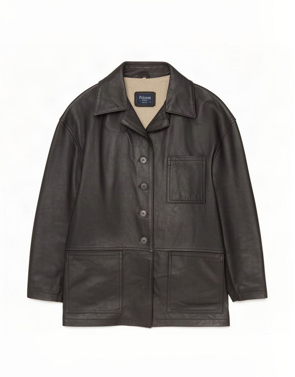 veste en cuir coupe ample femme vintage UK 10 Petit Noir