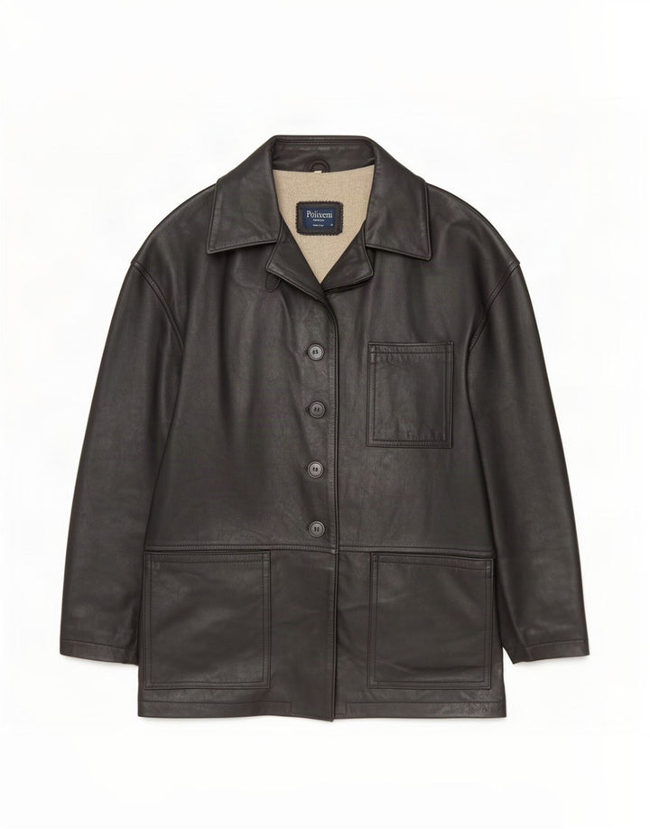 veste en cuir coupe ample femme vintage UK 10 Petit Noir