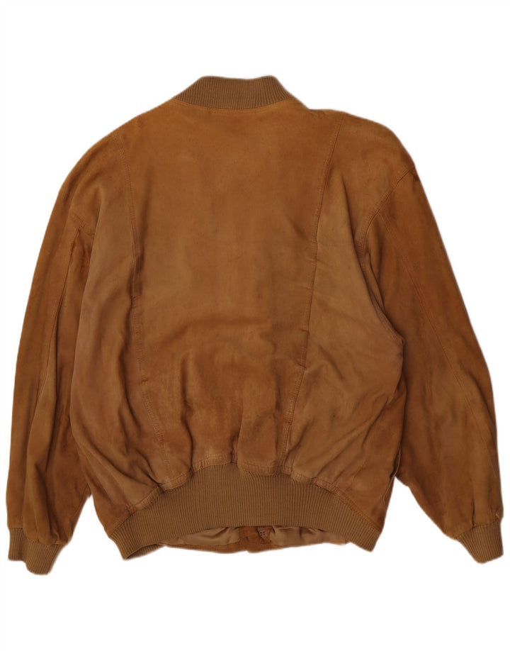 vintage Homme Daim Bomber Jacket IT 54 2XL Marron Rétro