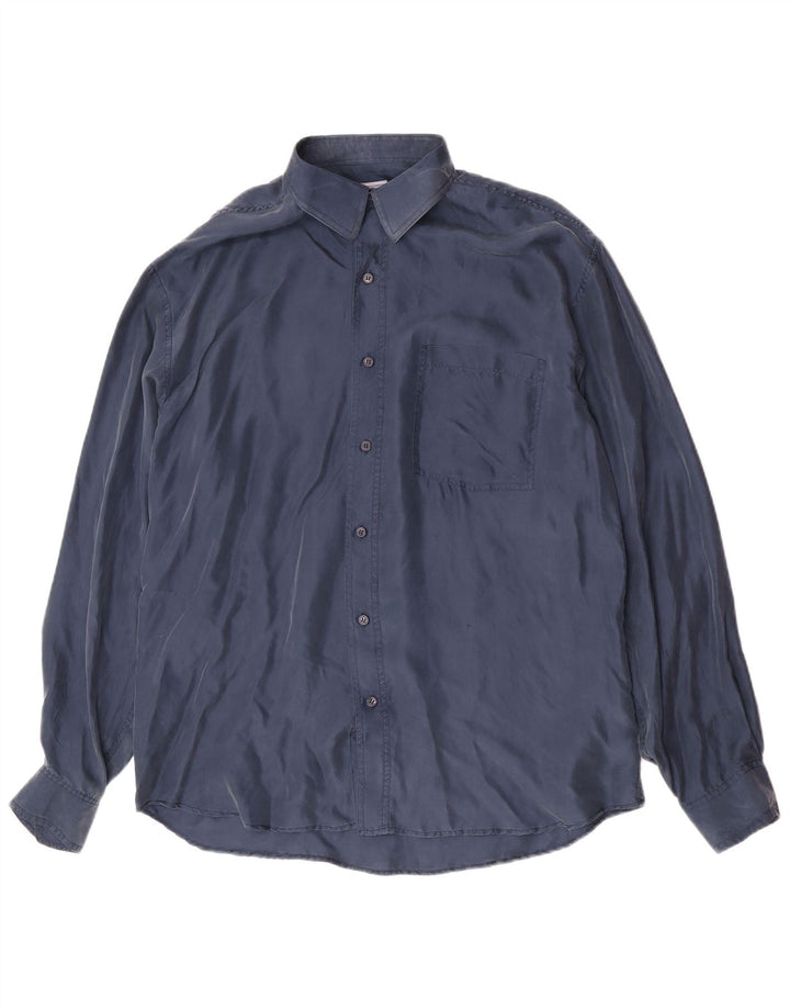 Chemise Homme Vintage Grande Soie Bleu Marine