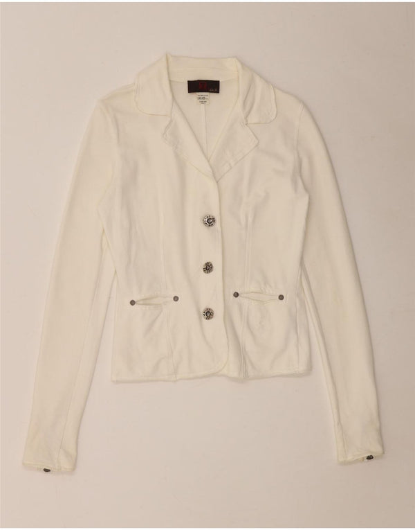 Liu Jo Veste blazer à 3 boutons pour femme UK 10 Petit coton blanc