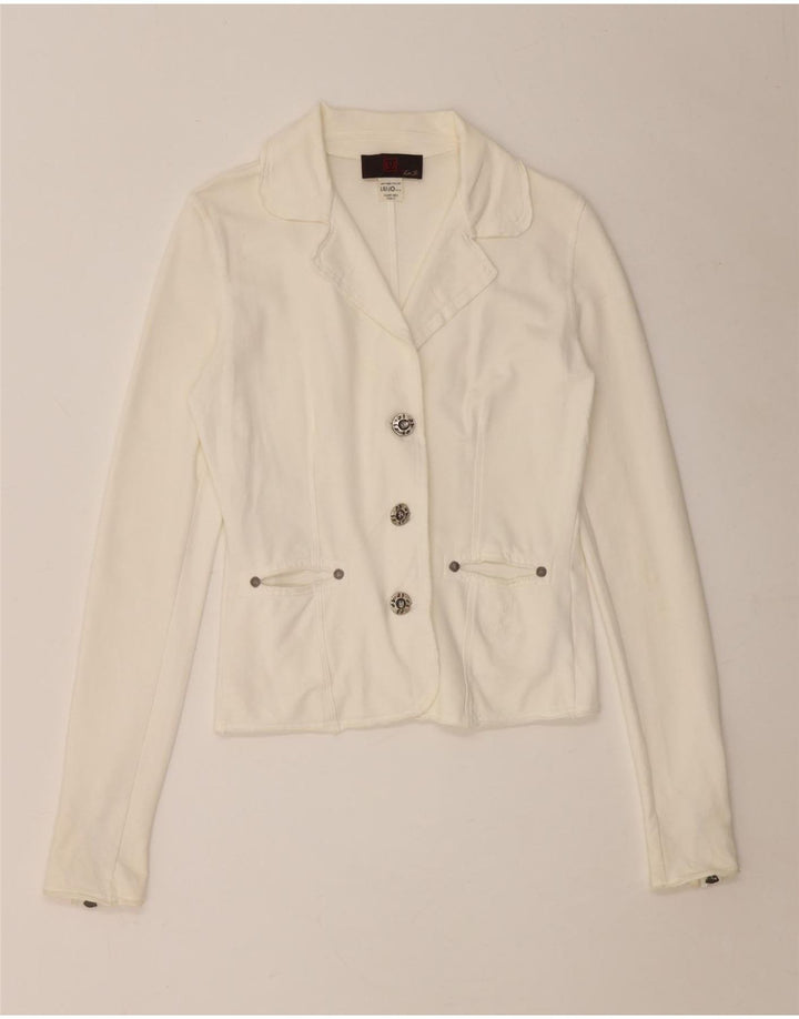 Liu Jo Veste blazer à 3 boutons pour femme UK 10 Petit coton blanc